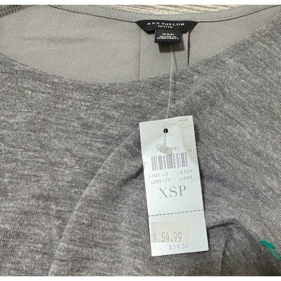NWT Ann Taylor Tunic Petite XS Gray Lng Sleeve Knit Frnt Blouse Back Casual Chic - Picture 3 of 7